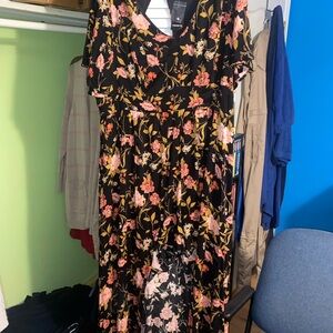Torrid Black High Low Dress with Pink Floral Pattern